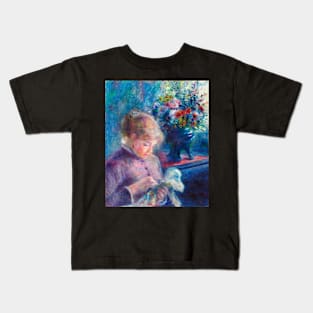 Young Woman Sewing by Renoir Kids T-Shirt